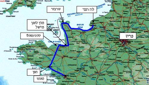 מסלול רכיבת האופניים בצרפת מסומן בקו כחול