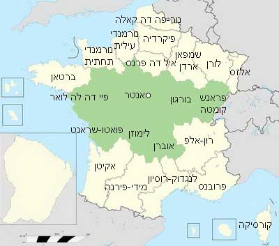 מפת צרפת והחבלים של מרכז צרפת
