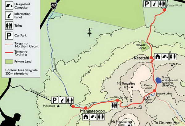 מפת טרק טונגרירו קרוסינג,  map Tongariro