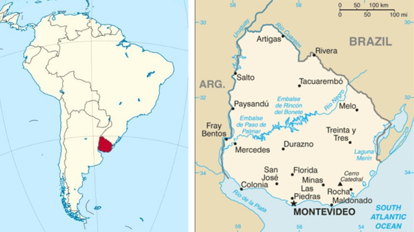 מפת אורוגוואי בדרום אמריקה