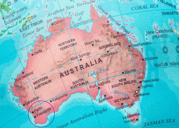 העיר פרת' על מפת אוסטרליה