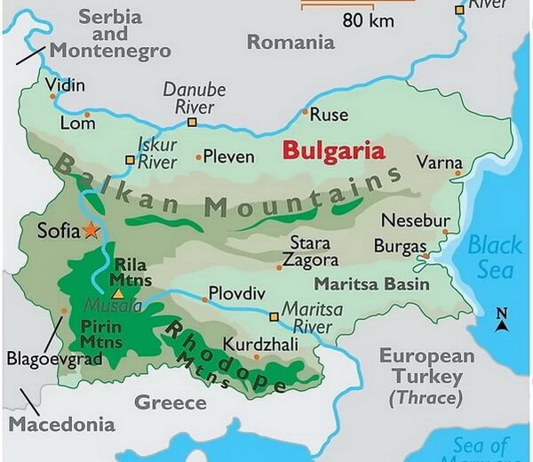 מפת ההרים של בולגריה